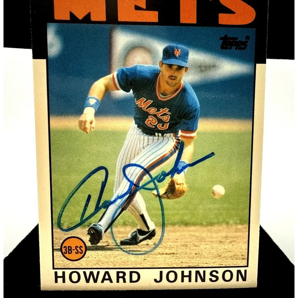 Sid Fernandez, Howard Johnson & Dave Johnson  Signed 1989 TOppdNY Mets 1986